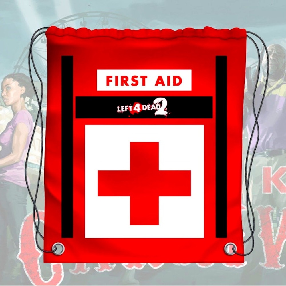 Left 4 Dead Inspired Med Kit Drawstring Backpack Item for Gamers and Cosplayers